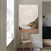 ieftine Picturi cu Peisaje-pictură maro bej pictură în ulei lucrată manual maro wabi sabi pictură în ulei pictura în ulei texturată pictată manual pictură în ulei bej artă abstractă maro pânză artă modernă decor orizontală