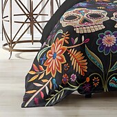 economico Set copripiumino-set copripiumino floreale per Halloween - include copripiumino e federe - design spettrale e festoso - tessuto morbido e confortevole - perfetto per decorare la casa a tema Halloween