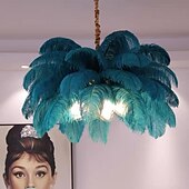 cheap Chandeliers-LED Pendant Light Chandelier Gorgeous Extra Large 80cm Ostrich Feather Bouquet 5-light Pendant Light Romantic Mounted Lighting Fixture for Restaurant Bedroom Chain Adjustable