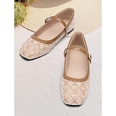 baratos Sapatilhas de mulher-sapatilhas femininas de tecido estampado mary jane - sapatos elegantes de salto baixo com alça ajustável para conforto diário