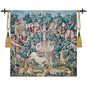 preiswerte Jacquardgewebte Wandteppiche-Jacquardgewebter Gobelin, Aubusson-Wandbehang, Jagd auf das Einhorn, belgischer Wandteppich, Webstuhl, Baumwollgewebe, Dekoration für Wohnzimmer und Schlafzimmer (ohne Stab und Quasten)