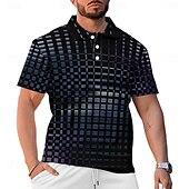 cheap Men&#039;s Geometric Polo-Men&#039;s Casual 3D Print Polo Set Daily Wear Short Sleeve Turndown Polo Shirts Black Spring &amp; Summer S M L Micro-elastic Lapel Polo