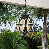economico Luci a sospensione-lampade a sospensione per esterni, lampada a sospensione esterna portico impermeabile lampadario in metallo nero con globo di vetro trasparente con struttura in gabbia di ferro, lanterna esterna per