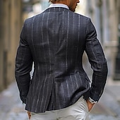 billiga Herrarnas Elite Ytterkläder-Herr Kavajjacka Utomhus Ledigt Utan foder Klassisk &amp; Tidlös Elegant och modernt Vår &amp; Höst 100% Linne Vertikala remsor Artistisk Stil Klassisk Stil Enkelknäppt med Ett Knapphål Blazer Svart Marinbl