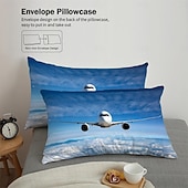 preiswerte Bettbezug-Sets-Bettbezug-Set mit Flugzeug, Himmel, Sonnenuntergang, Landebahn – enthält Bettbezug und Kissenbezüge – atemberaubendes Flugzeug- und Sonnenuntergangsdesign – weicher und bequemer Stoff