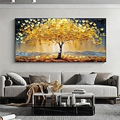 preiswerte Blumen-/Botanische Gemälde-3D-Ölgemälde mit goldenem Baum, handgefertigtes Ölgemälde mit goldenem Baum auf Leinwand, großes abstraktes strukturiertes Ölgemälde mit goldgelbem Baum, Lebensbaum-Gemälde, Wandkunst, individuelles