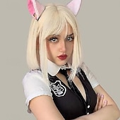 abordables Perruques de fête-Perruque bob bleu clair avec des bangs courte perruque droite bleue pour femmes cheveux mi-longs colorés perruque synthétique pour usage quotidien fête cosplay 12 pouces perruques Halloween