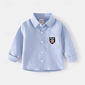 billiga T-shirts och skjortor för pojkar-Pojkar 3D Ensfärgat Skjortor Långärmad Sommar Vår Mode Grundläggande Lilla barn (4-7år) 4-7 år Kavajslag Utomhus Ledigt Dagligen Normal