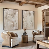 preiswerte Abstrakte Gemälde-Wabi Sabi Gemälde handgemachte Wandkunst beige abstraktes Gemälde auf Leinwand ein Paar beige Textur Ölgemälde handgemachte Wandkunst neutrales abstraktes Gemälde Wandkunst Boho Wal Dekor Gemälde