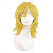 economico Parrucche da festa-Parrucca Cosplay Corto Coda di Lupo Sintetica con Frangette Parrucche Cosplay di Halloween