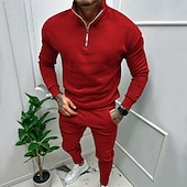 economico Tute basic-Per uomo Tuta Da Ginnastica Tuta da ginnastica Felpa con cerniera a un quarto Aalbicocca Nero Bianco Rosso Grigio chiaro Colletto Mao Liscio 2 pezzi Sportivo Giornaliero Per eventi Streetwear