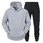 preiswerte einfache Trainingsanzüge-Herren Trainingsanzug Jogginganzug Jogginganzüge Schwarz Rote Königsblau Hellgrau Mit Kapuze Glatt Tasche 2 teilig Sport &amp; Natur Täglich Festtage Strassenmode Basic Brautkleider schlicht Frühling