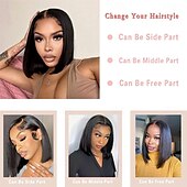 baratos Perucas de seda frontais de cabelo natural-150% densidade nenhuma peruca frontal de renda feita à máquina peruca bob reta cabelo humano com franja peruca bob curta com franja cabelo humano bob com franja