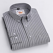 billiga Button Down-skjortor för män-Herr Skjorta Knapp upp skjorta Rand Bröllop Fest Svart Rosa Blå Ljus Himmelsblå Långärmad Kavajslag Vår &amp; Höst Kläder Framficka