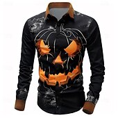 economico Magliette di Halloween-Halloween Zucca Smorfia Informale Per uomo Camicia con bottoni Manica lunga Da sera Autunno Inverno Primavera estate Collo ripiegabile Colletto Abbottonare Stampa 3D Sottile Arancione Poliestere