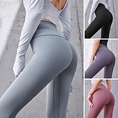 economico Leggings e collant da yoga-Per donna Pantaloni da yoga Leggings da yoga Fascia Elastica Vita Alta Yoga Allenamento in Palestra Pilates Collant Grigio scuro Nero Avorio Gli sport Abbigliamento sportivo Elasticizzato Taglia