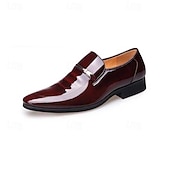 billiga Slip-ons och loafers till herrar-svarta loafers i lack för män med metalldekoration för högtids- och vardagskläder