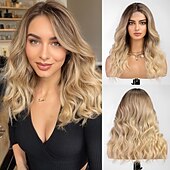 abordables Perruques Synthétiques Sans Bonnet-Perruques blondes sales pour femmes, perruque bouclée longueur épaule avec reflets blonds, perruque synthétique avec partie centrale pour usage quotidien, fête 20 pouces