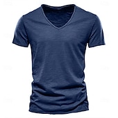 economico T-shirt in Cotone e Lino-Per uomo Maglietta Maglie traspiranti Manica Corta Scollo a V Semplice Sport Essenziale Casual Morbido Casa Streetwear Casual Esercito verde blu navy Nero Maglietta Top per Uomo