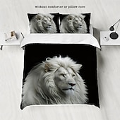 abordables Ensembles de housse de couette-ensemble de housse de couette lion - comprend une housse de couette et des taies d&#039;oreiller - motif lion majestueux - tissu doux et confortable - parfait pour ajouter une touche audacieuse et royale à la décoration de votre chambre