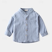 billiga T-shirts och skjortor för pojkar-Pojkar 3D Ensfärgat Skjortor Långärmad Sommar Vår Mode Grundläggande Lilla barn (4-7år) 4-7 år Tröjkrage Utomhus Ledigt Dagligen Normal