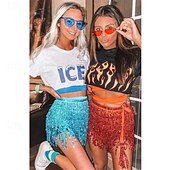 economico Abbigliamento danza del ventre-Sciarpa da donna per danza del ventre con frange scintillanti, gonna rave party con paillettes, costume festival, gonna con nappe
