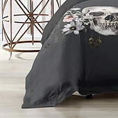 baratos Quarto de Halloween-Conjunto de capa de edredom com caveira floral de Halloween – inclui capa de edredom e fronhas – design assustador e festivo – tecido macio e confortável – perfeito para decoração de casa de Halloween