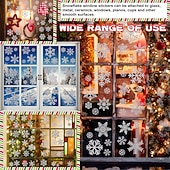 abordables Etiqueta engomada-6 hojas de calcomanías de ventana y pegatinas de pared con copos de nieve: adhesivo estático dorado y plateado brillante, vidrio festivo y decoración de pared para Navidad, perfecto para ventanas, espejos y decoración del hogar