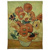 preiswerte Jacquardgewebte Wandteppiche-Jacquardgewebter Wandteppich, Gobelin, Aubusson-Wandkunst, großer Wandteppich, Reproduktion, Webstuhl, Baumwollgewebe, Sonnenblumen, belgischer Wandteppich (ohne Quasten und Stange)