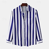 voordelige heren overhemd met knopen-Voor heren Overhemd Zomer overhemd Normaal shirt Strand hemd Overhemd met knopen Gestreepte shirts Zwart Geel Lichtgroen Blozend Roze Koningsblauw Lange mouw Gestreept Revers Vakantie Hawaii