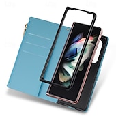 お買い得  サムスン用ケース-電話 ケース 用途 サムスンのギャラクシー Zフォールド7 Zフォールド6 Z Fold 5 Z Fold 4 Z Fold 3 ウォレットカードケース 磁石バックル ジッパ－ リストストラップ付き レトロ風 スカイ PC PUレザー