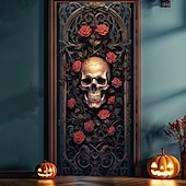 billige Halloween dørdeksler-halloween dørdekorasjoner skjelett halloween dørdeksler dørteppe dørgardindekorasjon bakteppe dørbanner til inngangsdør gårdshus ferie fest dekor forsyninger gresskar kråke