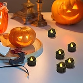 billiga Ljusljus-12st svarta led värmeljus halloween nattlampor levande ljus utomhus inomhus trädgård halloween inredning halloween elektriska ljus batteridrivna halloween lyktor semester fest dekorationer