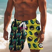 baratos Comida &amp; Bebidas-Homens Impressão 3D Cerveja Calção Justo de Natação Shorts de Natação Bermuda de Surf Cintura Média Moda Roupa de rua Designer Casual Diário Feriado Bolsos Com Cordão Cintura elástica Designer Roupa