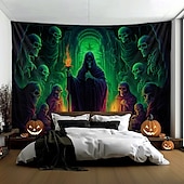 billige Halloween dekorasjon-halloween dekorasjoner grønne hodeskaller hengende billedvev veggkunst stor billedvev veggmaleri dekor fotografi bakteppe teppe gardin hjem soverom stue