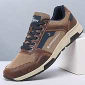 cheap Men&#039;s Sneakers-Men&#039;s Brown Casual Sneakers - Leather and Canvas Lace-Up Walking Shoes for Everyday Wear