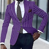 abordables Blazers Clásicos para Hombres-Hombre Graduación chaqueta Negocio Fiesta de Cóctel Fiesta de Boda Moda Casual Primavera &amp; Otoño Poliéster Rayas Botones Bolsillo Cómodo Botonadura Simple Chaqueta de sport Negro Blanco Amarillo Rosa