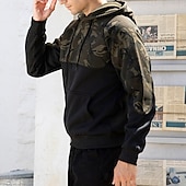 billiga bashuvtröjor för män-Herr Huvtröja Svart Armégrön Huva Färgblock Kamuflasje Lappverk Ficka Sport &amp; Utomhus Dagligen Helgdag Streetwear Grundläggande Ledigt Vår &amp; Höst Kläder Pull Tröjor