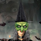levne Masky-Sady příslušenství k kostýmu čarodějnice klobouk a maska pro dospělé ženy děsivý kostým na Halloween snadný karnevalový kostým na Walpurgis Night