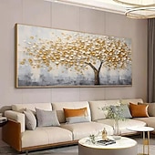 preiswerte Blumen-/Botanische Gemälde-großes 3D goldenes Baum Leinwand Ölgemälde handgemachte Herbst Natur Landschaft Malerei handgemachte Wand Kunst botanische Messer Malerei leichter Luxus für Wohnzimmer Dekor