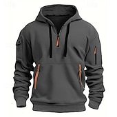 abordables sweats à capuche basiques pour hommes-Homme Sweat à capuche Sweat à capuche quart zippé Tactique Noir Blanche Rouge Bordeaux bleu marine Bleu Roi Capuche Plein Poche Sport &amp; Loisir du quotidien Vacances Vêtement de rue Frais Décontractées