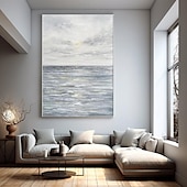 abordables Peintures paysages-peinture à l&#039;huile de vague d&#039;océan art mural fait à la main peinture bleue grise peinture à l&#039;huile de vague énorme vagues de mer peinture texturée 3d peinture abstraite paysage de plage peinture à