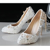 cheap Semi-Formal-Elegant White Rhinestone and Pearl Bridal Heels for Women – Wedding Shoes with Crystal-Embellished Stiletto and Bow Detail