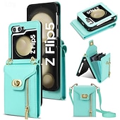 cheap Samsung Cases-Phone Case For Samsung Galaxy Z Flip 6 Z Flip 5 Z Flip 4 Z Flip 3 Flip Cover Zipper with Lanyard Card Slot Retro PC PU Leather