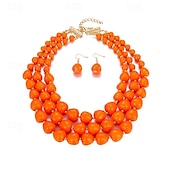 economico Accessori per acconciature-collana a catena girocollo con perline acriliche per donna, collana a catena a maglia cubana grossa alla moda alla moda boho set di bigiotteria moda regali leggeri fatti a mano