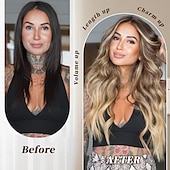 abordables Perruques de fête-perruque blonde pour femme, perruque longue ondulée avec racines foncées, 26 pouces, partie centrale, cheveux en fibre synthétique pour une utilisation quotidienne, fête, carnaval