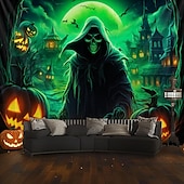 billige Halloween dekorasjon-halloween dekorasjoner grønne hodeskaller hengende billedvev veggkunst stor billedvev veggmaleri dekor fotografi bakteppe teppe gardin hjem soverom stue