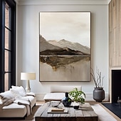 preiswerte Landschaftsgemälde-Landschaftsölgemälde handgemachtes beiges abstraktes Gemälde handgemaltes beiges Ölgemälde braunes Gemälde strukturierte minimalistische Kunst Bergkunst Gemälde für Wohnzimmer Schlafzimmer