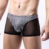 cheap Men&#039;s Boxers Underwear-Men&#039;s 1 PCS Boxers Underwear Boxer Shorts Patchwork Polyester Breathable Soft Comfortable Plaid Color Block Mid Rise Black White