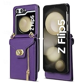 cheap Samsung Cases-Phone Case For Samsung Galaxy Z Flip 6 Z Flip 5 Z Flip 4 Z Flip 3 Flip Cover Zipper with Lanyard Card Slot Retro PC PU Leather